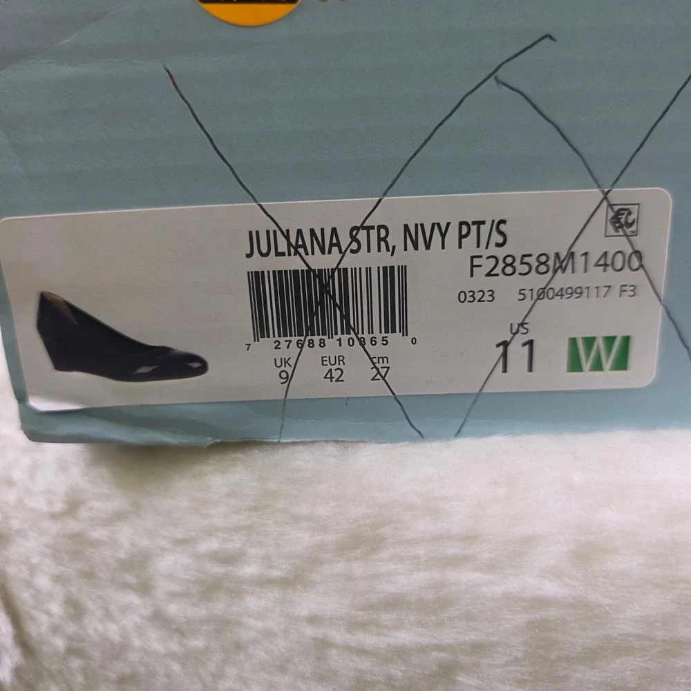 LifeStride Juliana Stretch Navy Patent Fabric Wedge Pumps Womens 11 WIDE NEW